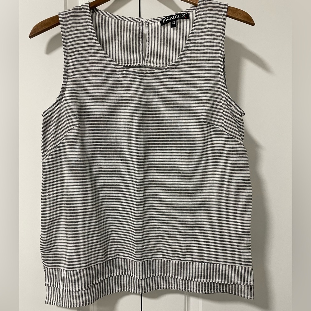 #177-PICCADILLY- Cotton/ Linen blend striped tank
